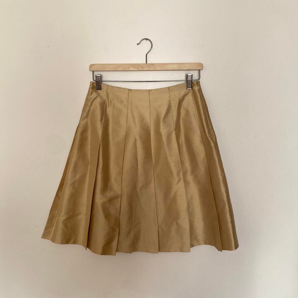 Vintage Banana Repulic Gold Silk A-Line Pleated Skirt Women's 4